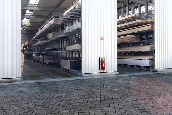 cantilever racking with roof, rack-clad warehouse